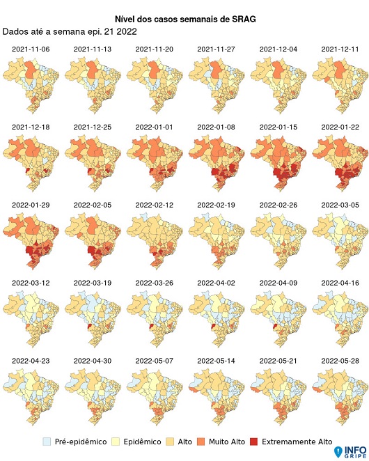 Mapas do Brasil mostrando a evolução da doença através dos meses