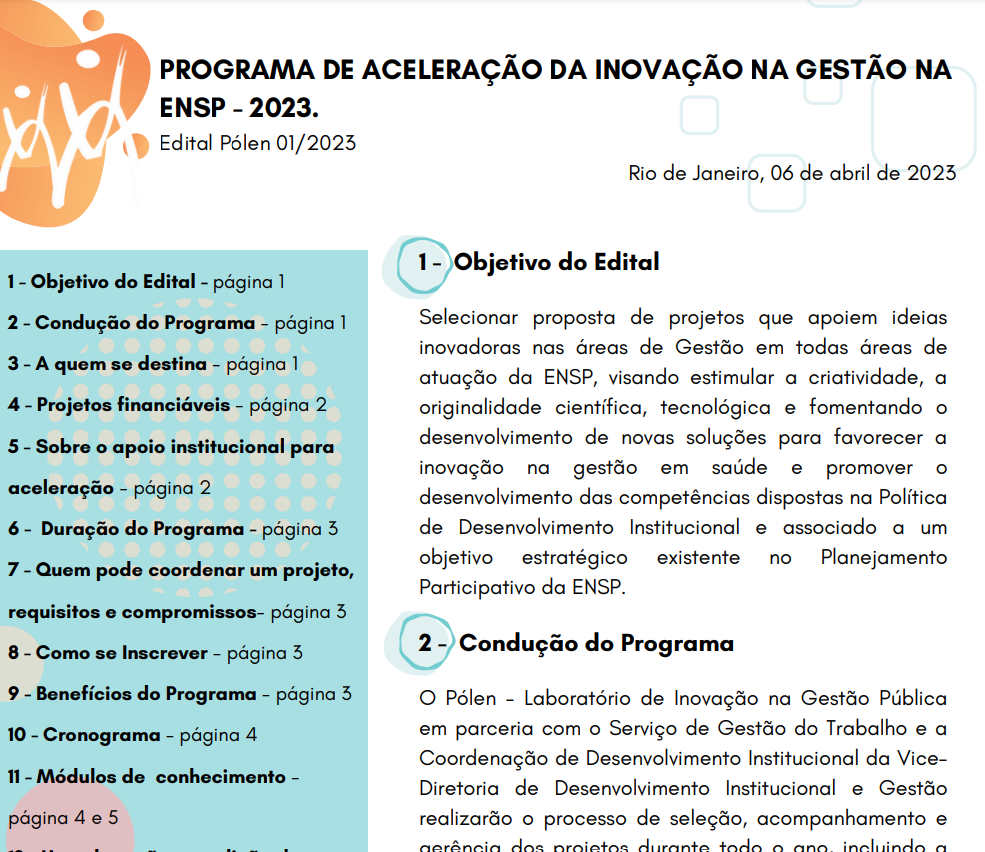 CAPA EDITAL PROGRAMA DE ACELERAÇÃO DA INOVAÇÃO NA GESTÃO NA ENSP