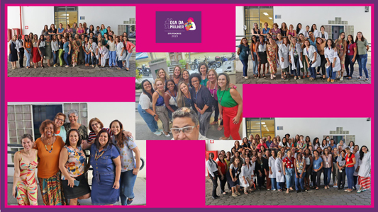 Dezenas de mulheres trabalhadoras do instituto reunidas para uma foto