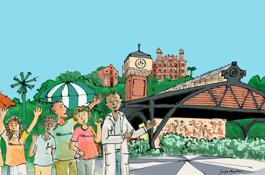 Desenho mostrando a estação do trenzinho da Fiocruz