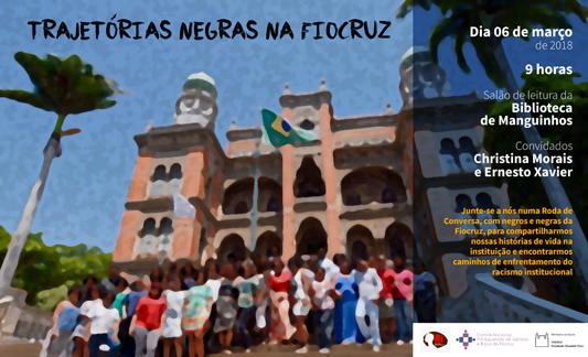 Pessoas negras reunidas na frente do castelo Fiocruz