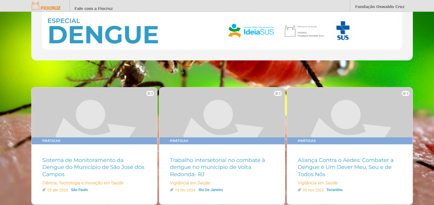 Página inicial do especial dengue da plataforma IdeiaSUS