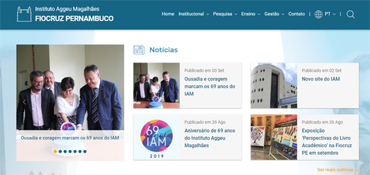 Página inicial do novo site da Fiocruz Pewrnambuco