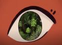 Desenho de um olho com uma floresta dentro