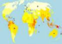 Mapa mundi com indicação dos locais da leptospirose no mundo