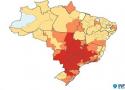 Mapa do Brasil com escala de cores para ilustrar maior ou menor intensidade de casos de Covid-19 nos estados brasileiros