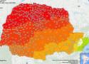 Mapa do Paraná com cores que mostram a diferença de temperatura entre as regiões do estado do Paraná