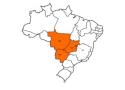 Centro-Oeste destacado em laranja no mapa do Brasil