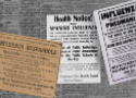 Três recortes de jornais da época da gripe espanhola